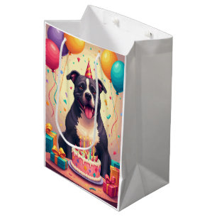Sacola Para Presentes Média Celebração de Aniversário do Pitbull