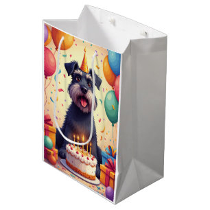 Sacola Para Presentes Média Celebração de Aniversário do Schnauzer