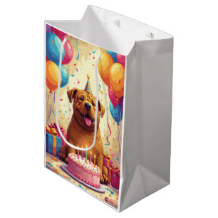 Sacola Para Presentes Média Celebração de Aniversário do Shar-Pei