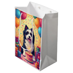 Sacola Para Presentes Média Celebração de Aniversário do Terrier Tibetano