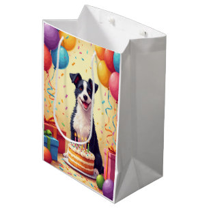 Sacola Para Presentes Média Celebração de Aniversário do Wire Fox Terrier