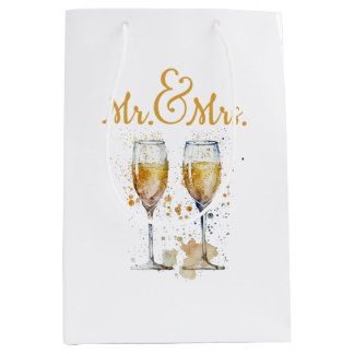 Sacola Para Presentes Média Celebração do Sr. e da Sra. Champagne