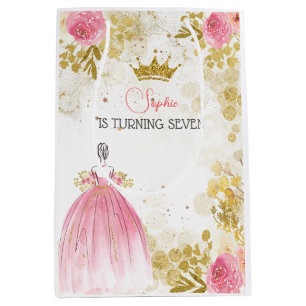Sacola Para Presentes Média Celebração real aniversário da princesa rosa