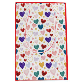 Sacola Para Presentes Média Celestial Hearts: Navy, Gold, Crimson Watercolor