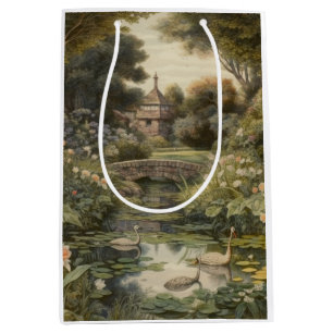 Sacola Para Presentes Média Cena botânica dos cisnes num jardim inglês