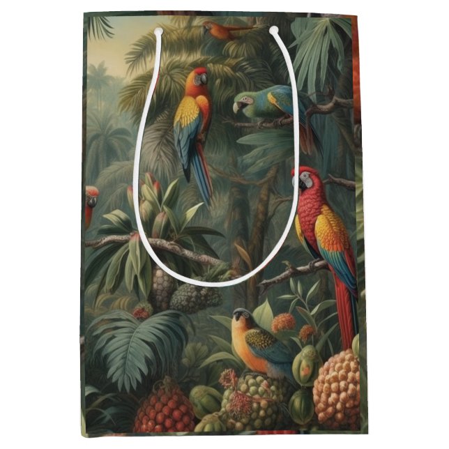 Sacola Para Presentes Média Cena botânica dos papagaios e ananás (Frente)