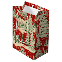 Sacola Para Presentes Média Cena de Natal Vintage Retro