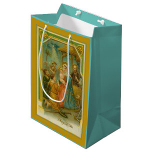 Sacola Para Presentes Média Cena de Natividade de Natais vintages