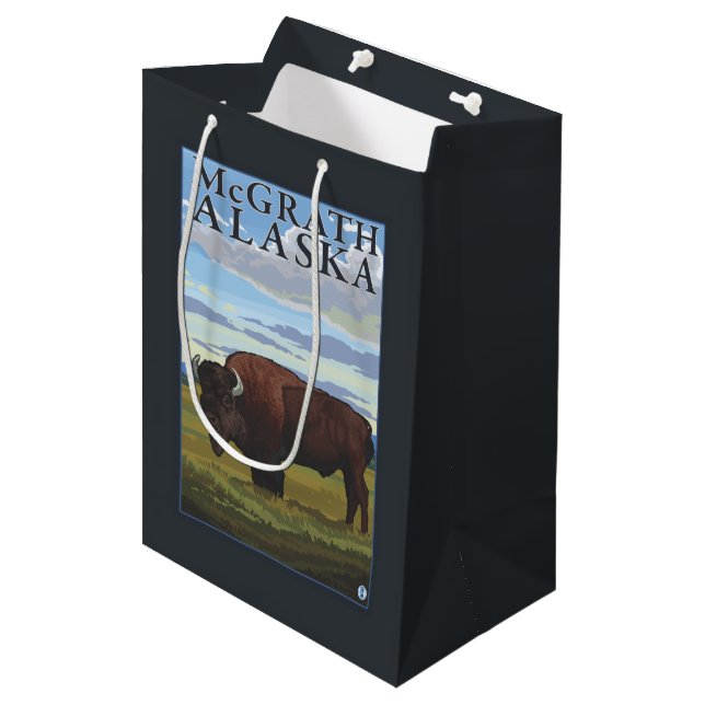 Sacola Para Presentes Média Cena do bisonte - McGrath, Alaska (Frente inclinada)