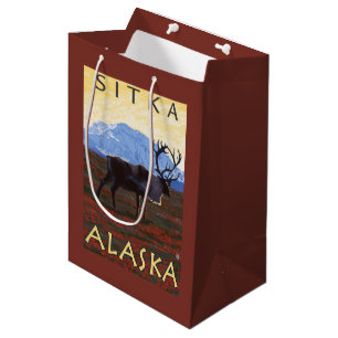 Sacola Para Presentes Média Cena do caribu - Sitka, Alaska