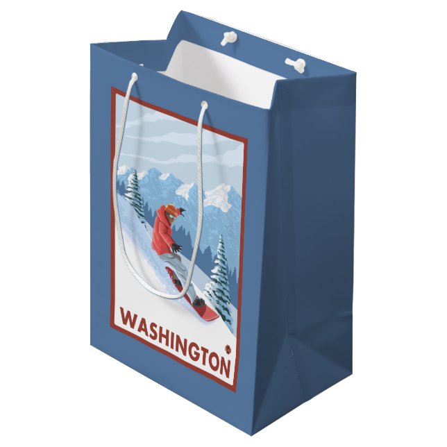 Sacola Para Presentes Média Cena do Snowboarder - Washington (Frente inclinada)