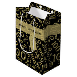 Sacola Para Presentes Média Centenário 100º Aniversário Padrão Preto/Dourado