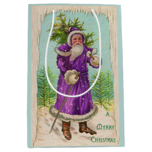 Sacola Para Presentes Média cerca de 1910 Papai Noel em roupão roxo