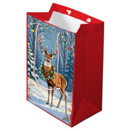 Sacola Para Presentes Média Cérebro de Natal na Floresta Festiva de inverno