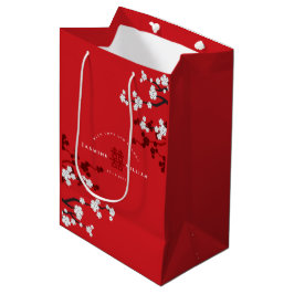 Sacola Para Presentes Média Cereja Blossoms e Felicidade Dupla Casamento Chinê
