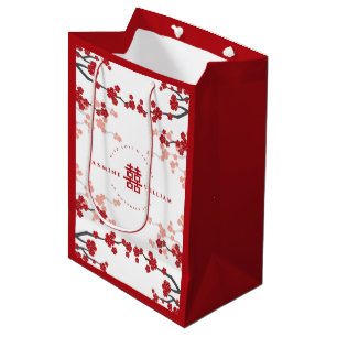 Sacola Para Presentes Média Cereja Blossoms e Felicidade Dupla Casamento Chinê