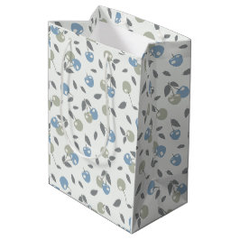 Sacola Para Presentes Média Cerejas Boho Beach - padrão de frutas azul sálvia.