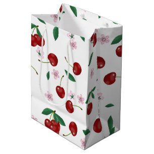 Sacola Para Presentes Média Cerejas Vermelhas Botânicas Folhagens e Flores