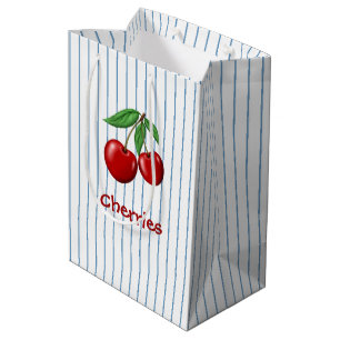 Sacola Para Presentes Média Cerejas Vermelhas no Padrão Gráfico de Stripes A