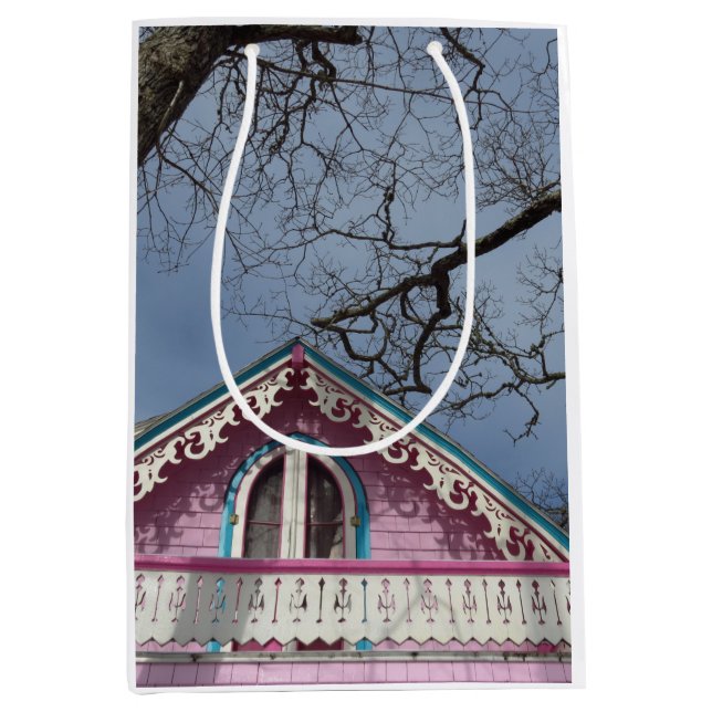 Sacola Para Presentes Média Céu Dramático de Algodão Rosa - Vineyard de Martha (Frente)