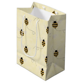 Sacola Para Presentes Média Chá de Bebê Abelhas Preto Amarelo Dourado