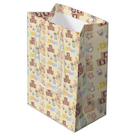 Sacola Para Presentes Média Chá de Bebê Blocos e Brinquedos