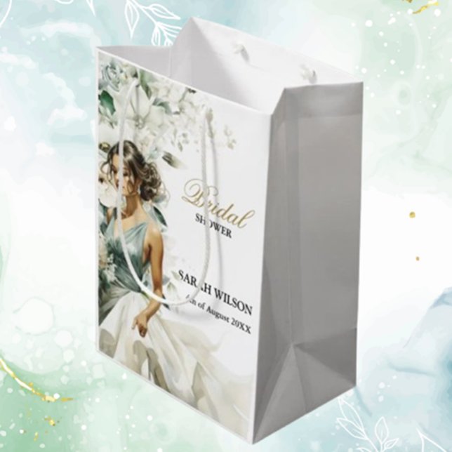 Sacola Para Presentes Média Chá de Bebê com Eucalipto em Azul Poeira (Making Your Special Day)