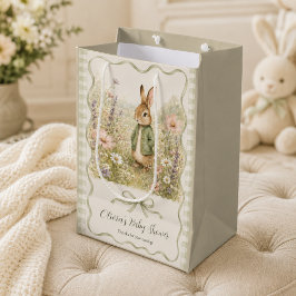 Sacola Para Presentes Média Chá de Bebê do Coelho Sage Gingham