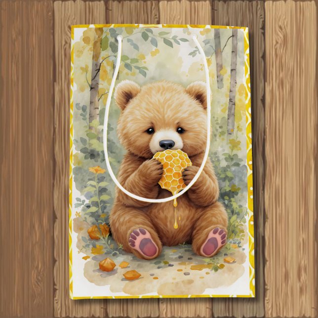 Sacola Para Presentes Média Chá de Bebê do Urso e Mel (Criador carregado)