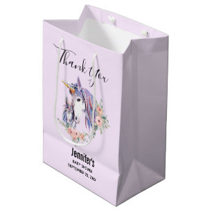 Sacola Para Presentes Média Chá de Bebê em Aquarela Mamãe Unicórnio Mágico & B