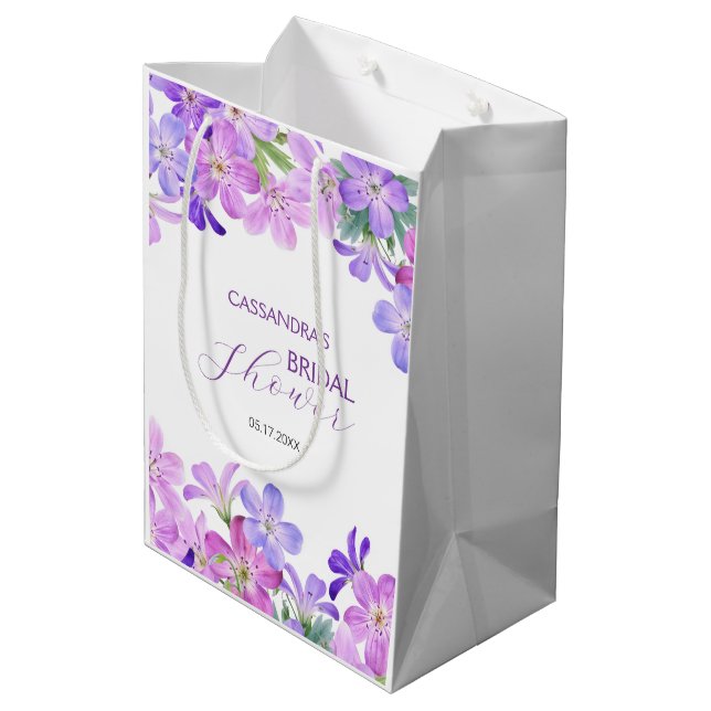 Sacola Para Presentes Média Chá de Bebê Flor de Gerânio Violeta  (Verso inclinado)