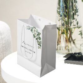 Sacola Para Presentes Média Chá de Bebê Floral Eucalipto Aquarela Verde