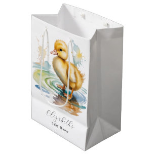 Sacola Para Presentes Média Chá de Bebê Neutro com Patinho Fofo