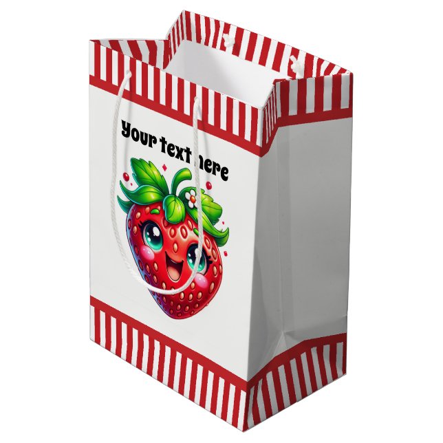 Sacola Para Presentes Média Chá de bebê personalizável morango fofo (Verso inclinado)