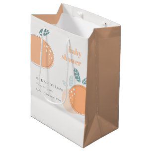Sacola Para Presentes Média Chá de fraldas Abstrato de Grama de Fruta Laranja