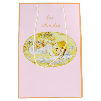 Sacola Para Presentes Média Chá de fraldas Bag Swan Pink e Orange