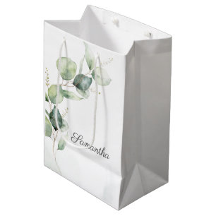 Sacola Para Presentes Média Chá de fraldas Botânico Eucalyptus Greenery