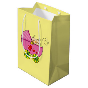 Sacola Para Presentes Média chá de fraldas cor-de-rosa do pram das meninas
