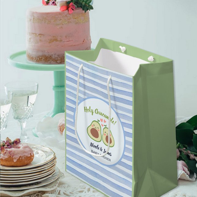 Sacola Para Presentes Média Chá de fraldas das gêmeas neutras do gênero Avocad (Cute Avocado Gender Neutral Twins Baby Shower Medium Gift Bag)