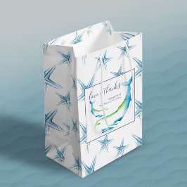 Sacola Para Presentes Média Chá de fraldas de baleia azul e peixe-espada