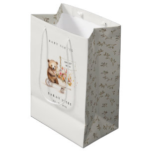 Sacola Para Presentes Média Chá de fraldas De Carrinho Floral De Ursinho Cute,