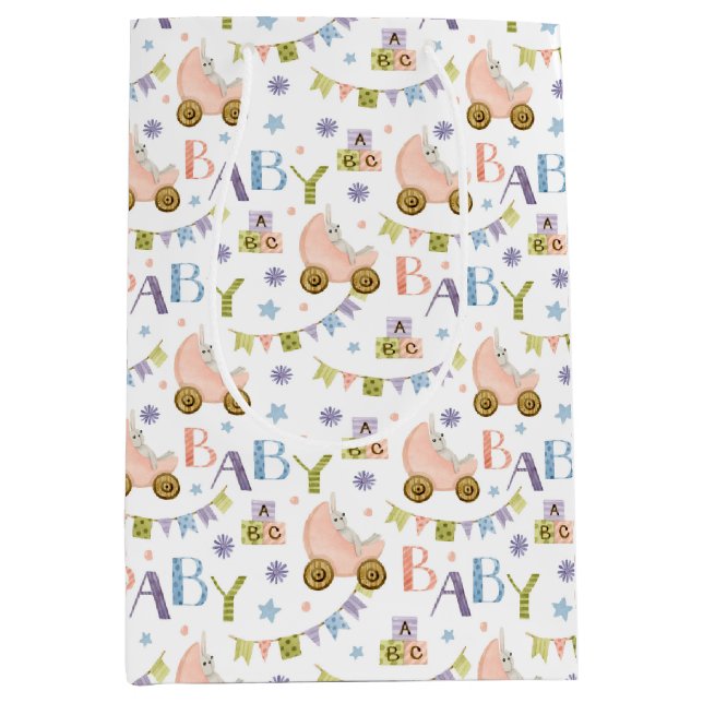 Sacola Para Presentes Média Chá de fraldas de coelho bonito (Frente)