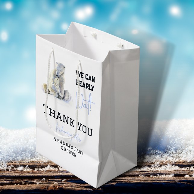 Sacola Para Presentes Média Chá de fraldas de inverno Polar Bear Blue Boy Espe (Criador carregado)