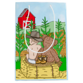 Sacola Para Presentes Média Chá de fraldas de Lil' Cowboy e Teddy Bear Boy