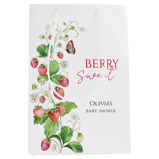 Sacola Para Presentes Média Chá de fraldas de morango Berry Sweet (Frente)