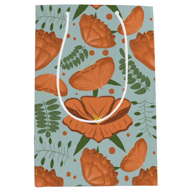 Sacola Para Presentes Média Chá de fraldas de papoila de laranja silvestre (Frente)