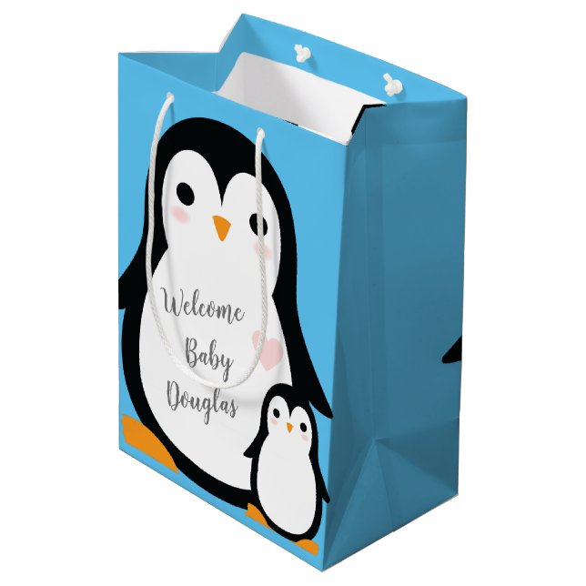 Sacola Para Presentes Média Chá de fraldas de pinguim (Verso inclinado)