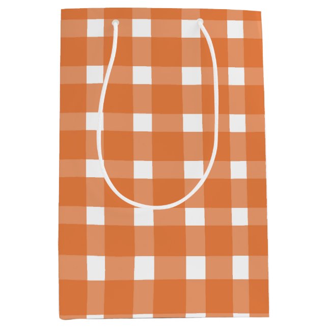 Sacola Para Presentes Média Chá de fraldas de Queda de Gingham Laranja (Frente)