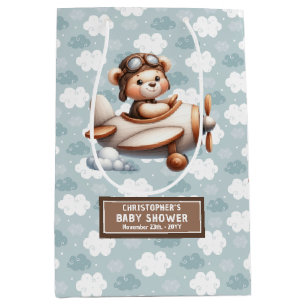 Sacola Para Presentes Média Chá de fraldas De Urso Castanho Azul - Saco De Fav
