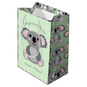 Sacola Para Presentes Média Chá de fraldas de Urso Koala